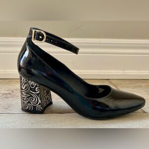 Capelli Rossi Black Patent Heels with ankle strap. Sz 37